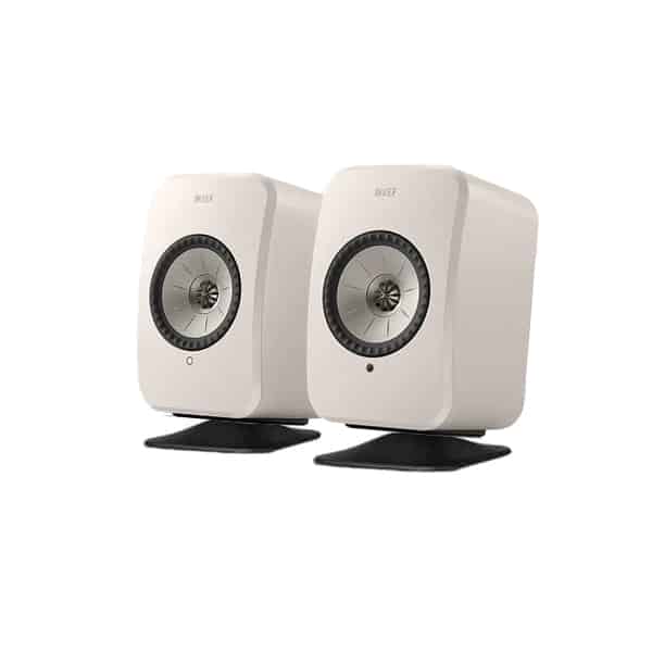 KEF LSX II LT Active Wireless Speakers (Stone White) + P1 Desk Pad Bundle Bundles Sight and Sound Galleria