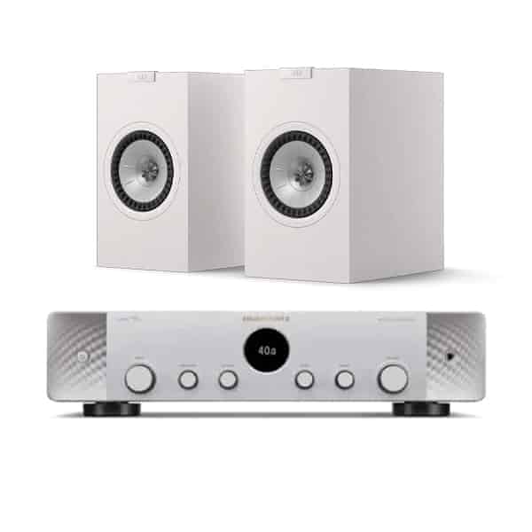 KEF Q1 Bookshelf Speakers (White) & Marantz Stereo 70s (Silver