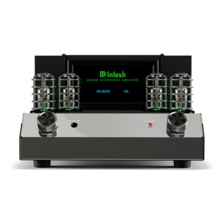 McIntosh MA252 integrated amplifier, front view on a white background