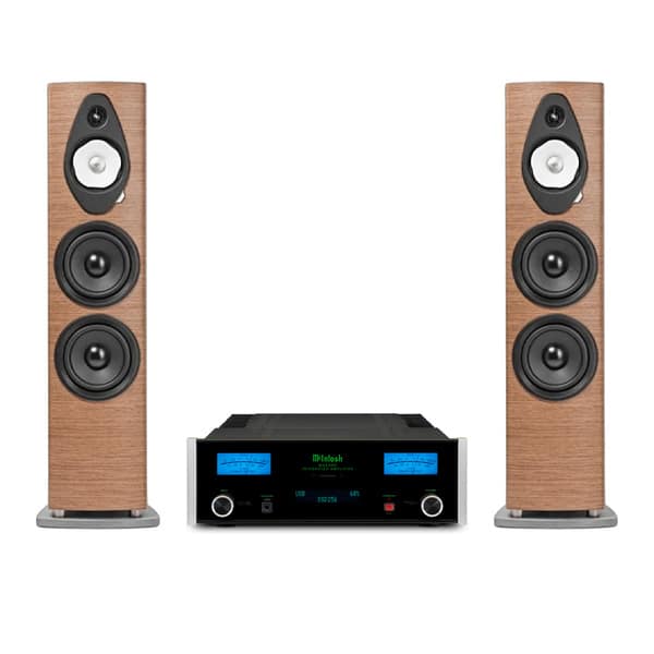 Suggested McIntosh MA5300 and Sonus faber Sonetto VIII G2 pairing in Walnut; speakers additional