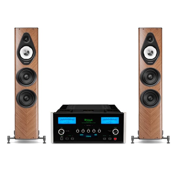 Suggested McIntosh MA8950 and Sonus faber Olympica G3 III pairing in Walnut; speakers additional