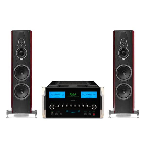 Suggested McIntosh MA9500 and Sonus faber Amati G5 pairing in Red Violin; speakers additional