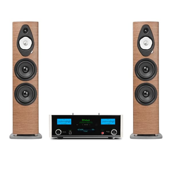 Suggested McIntosh MSA5500 and Sonus faber Sonetto VIII G2 pairing in Walnut; speakers additional