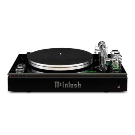 McIntosh MTI100 integrated turntable, front view on a white background