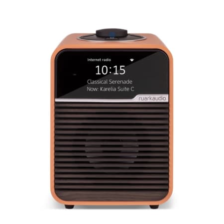 Front view of the Ruark R1S Terracotta Anniversary Edition smart radio with ebonised grille