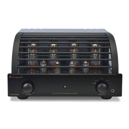 PrimaLuna EVO 200 tube integrated amplifier in black, front view
