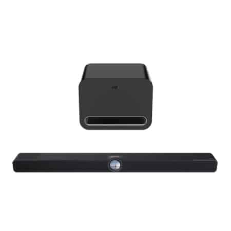 Black WiiM Bar soundbar and WiiM Sub Pro subwoofer bundle