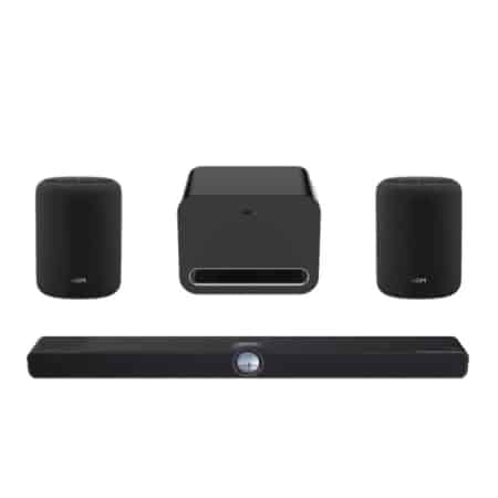 Black WiiM Bar, Sub Pro and pair of Sound Lite rear speakers