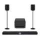 Black WiiM Bar and Sub Pro with two Sound Lite rear speakers on NorStone floor stands